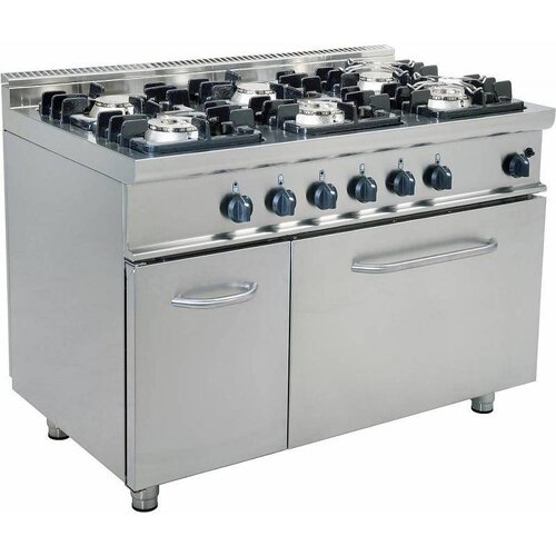 Saro Cuisinière Gaz | 6 Feux | avec Four Gaz | 3x 4,5kW + 3 x 7kW | 1200x700x850(h)mm