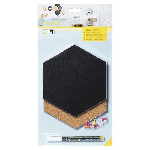 Securit Hexagones de Décoration | 4x Ardoise, 3x Liège | Incl. Craie et Velcro |155x180mm