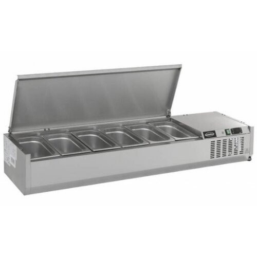 Combisteel Vitrine Réfrigérée à Poser | Couvercle INOX | 6x GN1/4 (NON FOURNIS) | 1500x395x225(h)mm