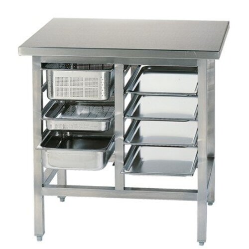 CHRselect Table de Préparation Inox | 10x Racks de GN1/1 | 900x700x900(h)mm