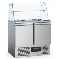 Saladette inox | 2 Portes | avec Vitrine en Verre | 900x700x850(h)mm