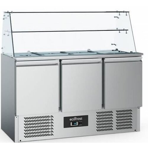 Combisteel Saladette inox | 3 Portes | avec Vitrine en Verre | 1365x700x850(h)mm