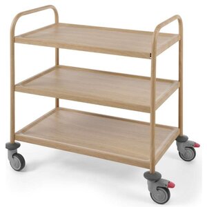 Hendi Chariot de Service avec Impression Motif Bois Foncé | Inox | 3Étagères | 60 Kg | 910x590x(H)950mm