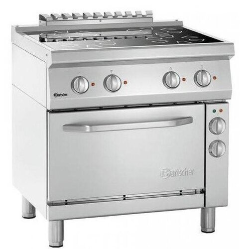 Bartscher Plan de Cuisson Vitroceramique avec Four Electrique | 4 Plaques de Cuisson Ø210mm | | 400V | Gastronorm 1/1 | 800x700x850(h)mm