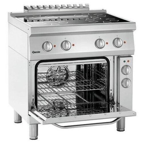 Bartscher Plan de Cuisson Vitroceramique avec Four Electrique | 4 Plaques de Cuisson Ø210mm | | 400V | Gastronorm 1/1 | 800x700x850(h)mm