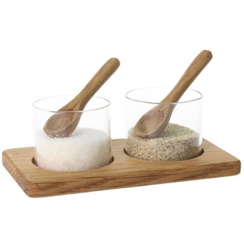 CHRselect Pots Sel et Poivre | Bois/Verre | Avec Cuillère