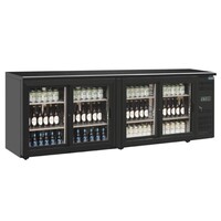 Arrière-Bar Acier Noir | 698 Litres | 4 Portes Vitrés | 230V | 2542x513x860(h)mm