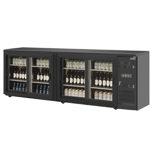 Polar Arrière-Bar Acier Noir | 698 Litres | 4 Portes Vitrés | 230V | 2542x513x860(h)mm