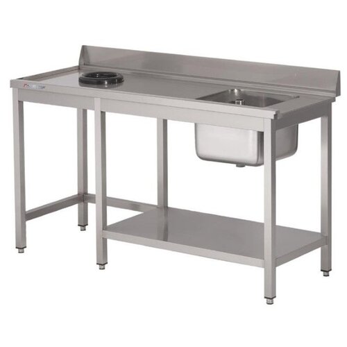 Gastro M Table d'entrée Lave-Vaisselle INOX | Bac à Droite | Dosseret et Trou | 1400x700x850(h)mm