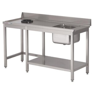 Gastro M Table d'entrée Lave-Vaisselle INOX | Bac à Droite | Dosseret et Trou | 1000x700x850(h)mm