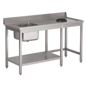 Gastro M Table d'entrée Lave-Vaisselle INOX | Bac à Gauche | Dosseret et Trou | 1000x700x850(h)mm