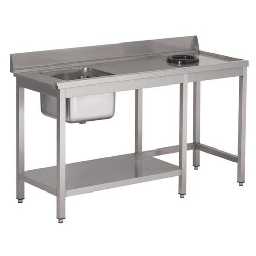 Gastro M Table d'entrée Lave-Vaisselle INOX | Bac à Gauche | Dosseret et Trou | 1000x700x850(h)mm