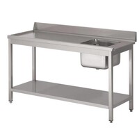 Table d'entrée Lave-Vaisselle INOX | Bac à Droite | Dosseret et Etagere Basse | 1400x700x850(h)mm