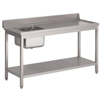 Table d'entrée Lave-Vaisselle INOX | Bac à Gauche | Dosseret et Etagere Basse | 1400x700x850(h)mm