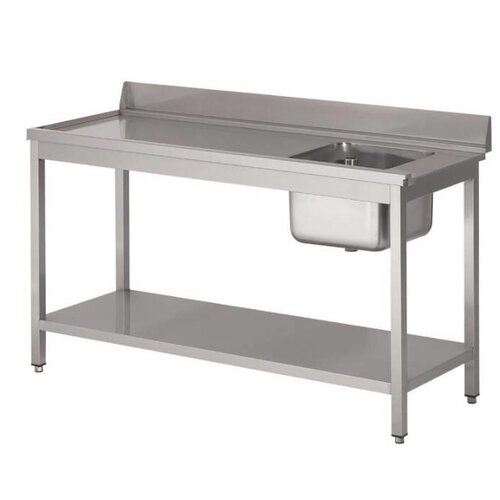 Gastro M Table d'entrée Lave-Vaisselle INOX | Bac à Droite | Dosseret et Etagere Basse | 1000x700x850(h)mm Gastro M Table d'entrée Lave-Vaisselle INOX | Bac à Droite | Dosseret et Etagere Basse | 1000x700x850(h)mm