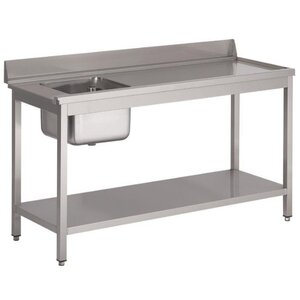 Gastro M Table d'entrée Lave-Vaisselle INOX | Bac à Gauche | Dosseret et Etagere Basse | 1000x700x850(h)mm
