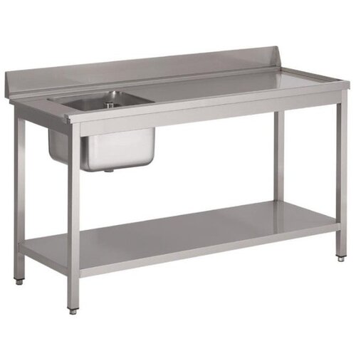 Gastro M Table d'entrée Lave-Vaisselle INOX | Bac à Gauche | Dosseret et Etagere Basse | 1000x700x850(h)mm