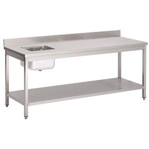 Gastro M Table de Prélavage INOX | Bac à Droite | Dosseret et Etagere Basse | 2000x700x850(h)mm