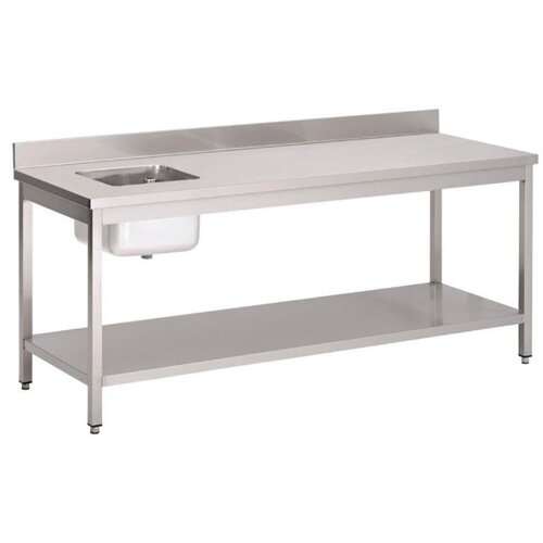 Gastro M Table de Prélavage INOX | Bac à Droite | Dosseret et Etagere Basse | 2000x700x850(h)mm