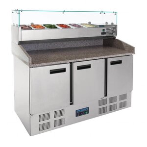 Polar Comptoir à Pizza INOX | 368 Litres | avec Vitrine Réfrigérée | 1400x700x1445(h)mm