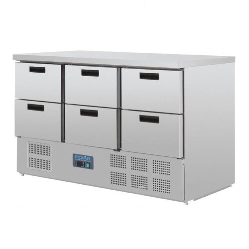 Polar Comptoir Réfrigérée Inox | 6 Tiroirs de GN1/1 | 1370x700x870(h)mm