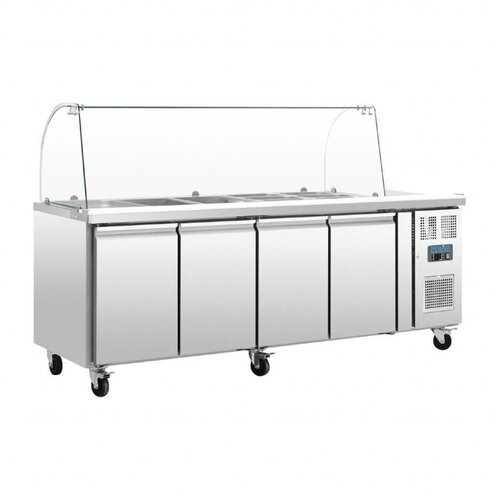 Polar Saladette Réfrigérée Inox | 4 Portes | avec Pare-Haleine | 2230x700x1360(h)mm