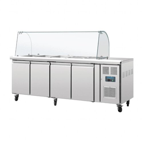 Polar Saladette Réfrigérée Inox | 4 Portes | avec Pare-Haleine | 2230x700x1360(h)mm