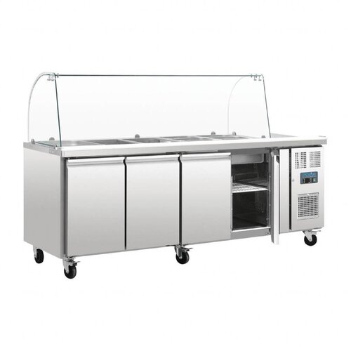 Polar Saladette Réfrigérée Inox | 4 Portes | avec Pare-Haleine | 2230x700x1360(h)mm