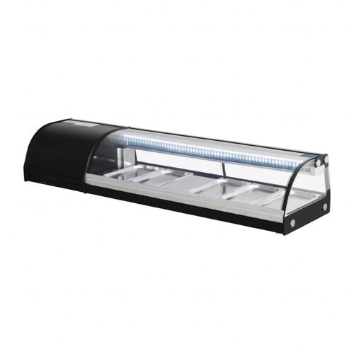 Polar Vitrine à Sushi Noir | Pour 5x GN1/3 - 25mm | 1500x390x290(h)mm