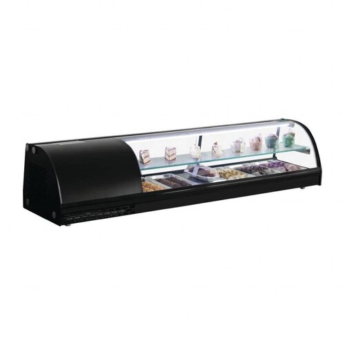Polar Vitrine à Sushi Noir | Pour 5x GN1/3 - 25mm | 1500x390x330(h)mm