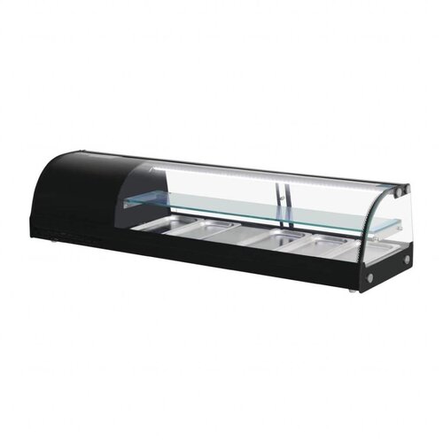 Polar Vitrine à Sushi Noir | Pour 5x GN1/3 - 25mm | 1500x390x330(h)mm