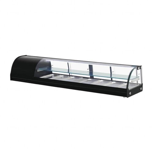 Polar Vitrine à Sushi Noir | Pour 7x GN1/3 - 25mm | 1800x390x330(h)mm
