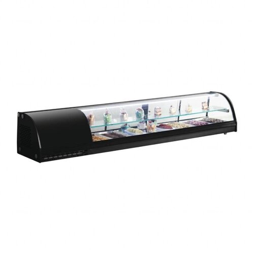 Polar Vitrine à Sushi Noir | Pour 7x GN1/3 - 25mm | 1800x390x330(h)mm