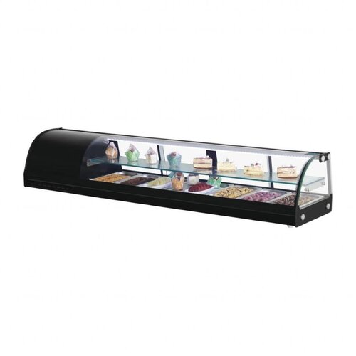 Polar Vitrine à Sushi Noir | Pour 7x GN1/3 - 25mm | 1800x390x330(h)mm