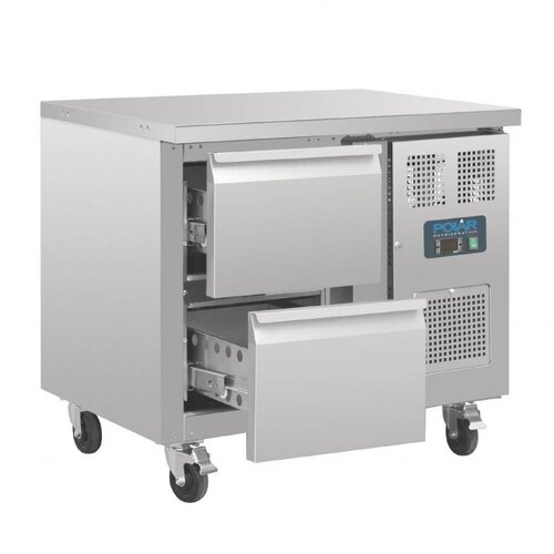 Polar Comptoir Réfrigéré Inox sur Roulettes | 2 Tiroirs | 925x700x860(h)mm