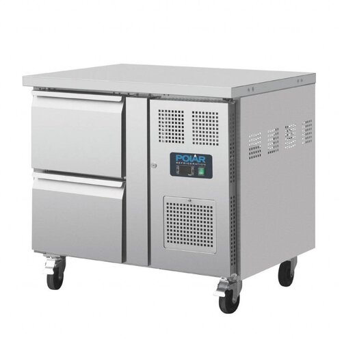 Polar Comptoir Réfrigéré Inox sur Roulettes | 2 Tiroirs | 925x700x860(h)mm