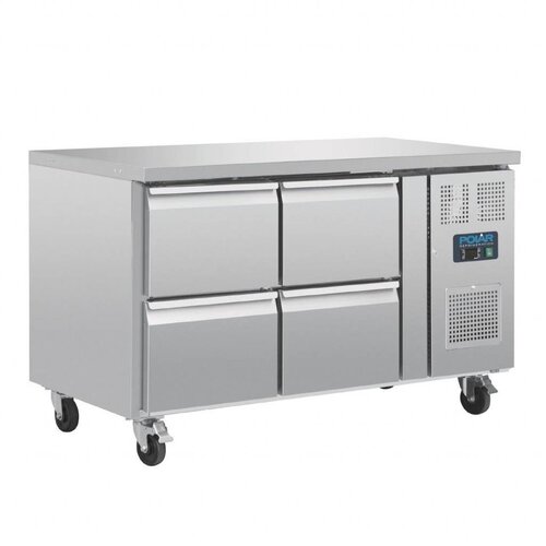Polar Comptoir Réfrigéré Inox sur Roulettes | 4 Tiroirs | 1360x700x(h)860mm
