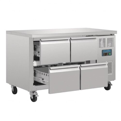 Polar Comptoir Réfrigéré Inox sur Roulettes | 4 Tiroirs | 1360x700x(h)860mm