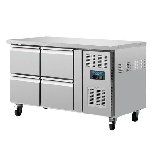 Polar Comptoir Réfrigéré Inox sur Roulettes | 4 Tiroirs | 1360x700x(h)860mm
