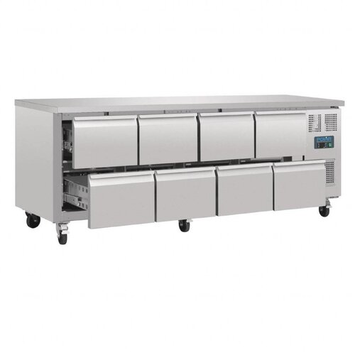 Polar Comptoir Réfrigéré Inox sur Roulettes | 8 Tiroirs | 2230x700x860(h)mm