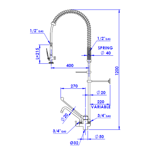 Gastro M Douchette avec Puisage | Grand Modèle Monotrou | Commande Mains Libres