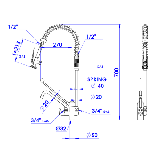 Gastro M Douchette avec Puisage | Petit Modèle Monotrou  | Commande Mains Libres