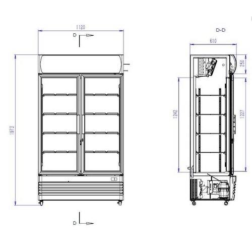 Combisteel Vitrine Réfrigérée | 2 Portes | Statique avec Ventilateur | 670 Litres | 1120x610x(h)1973mm