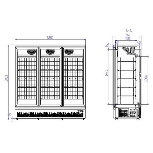 Combisteel Congélateur 3 portes Vitrées | 1450 Litres | Statique avec Ventilateur | 1880x710x(h)1997mm