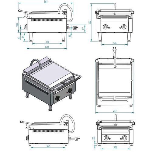 Diamond Contact-grill PRO XXL | Heavy Duty | 410x620x(h)340mm | 3,6 Kw