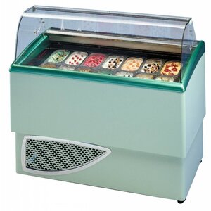 Diamond Comptoir Présentoir Ventilé pour Crème Glacée | 7+7 bacs | Eclairage Interieur | sur Roulettes | 1349x773x(H)1225mm