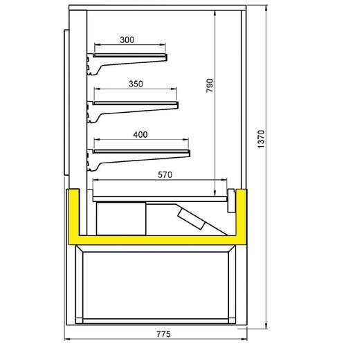Diamond Comptoir Vitrine Panoramique Ventilé | 4 niveaux | 780x(h)1380mm | Noir | 3 Largeurs disponibles