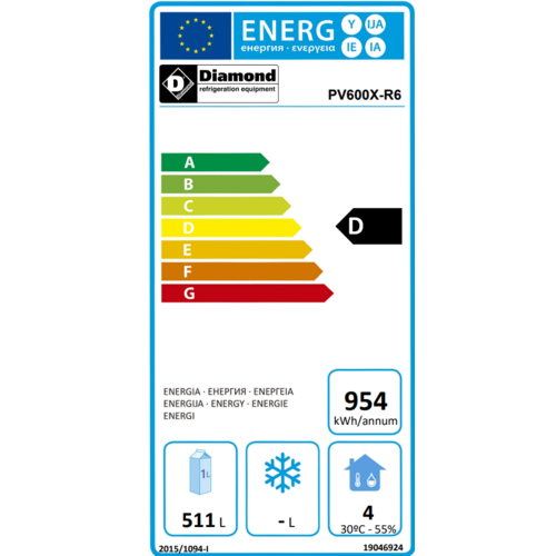 Diamond Armoire Réfrigéré Ventilée | Gastronorme 2/1 | 600L | 780x740xh1925mm Diamond Armoire Réfrigéré Ventilée | Gastronorme 2/1 | 600L | 780x740xh1925mm