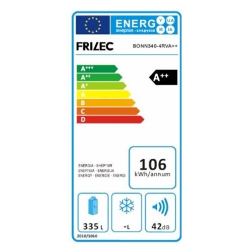 Frilec Réfrigérateur Inox-Look A++ | 335L | 6 Plateaux | 600x600x1700(h)mm