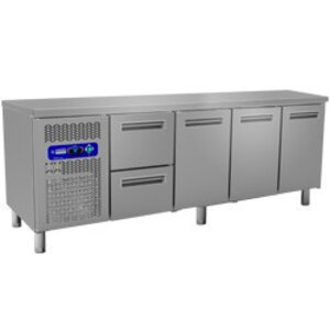 Diamond Comptoir Réfrigéré | 2 Tiroirs + 3 Portes | 225x70x(h)88/90cm | 550 Litres